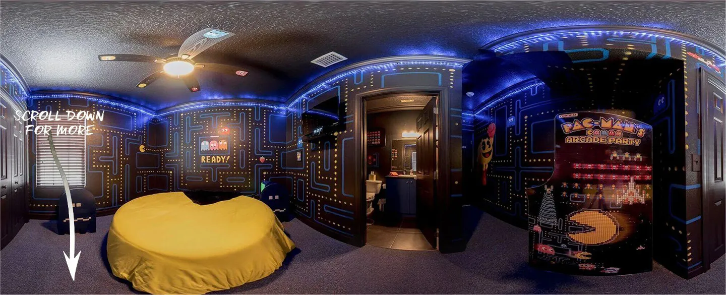 A vacation rental home for family reunions near Orlando, FL - The 1980s Video Game Bedroom - Sleep in a Pac-Man maze at The Great Escape Lakeside - Managed by Orlando Area Luxury Resorts & Rentals