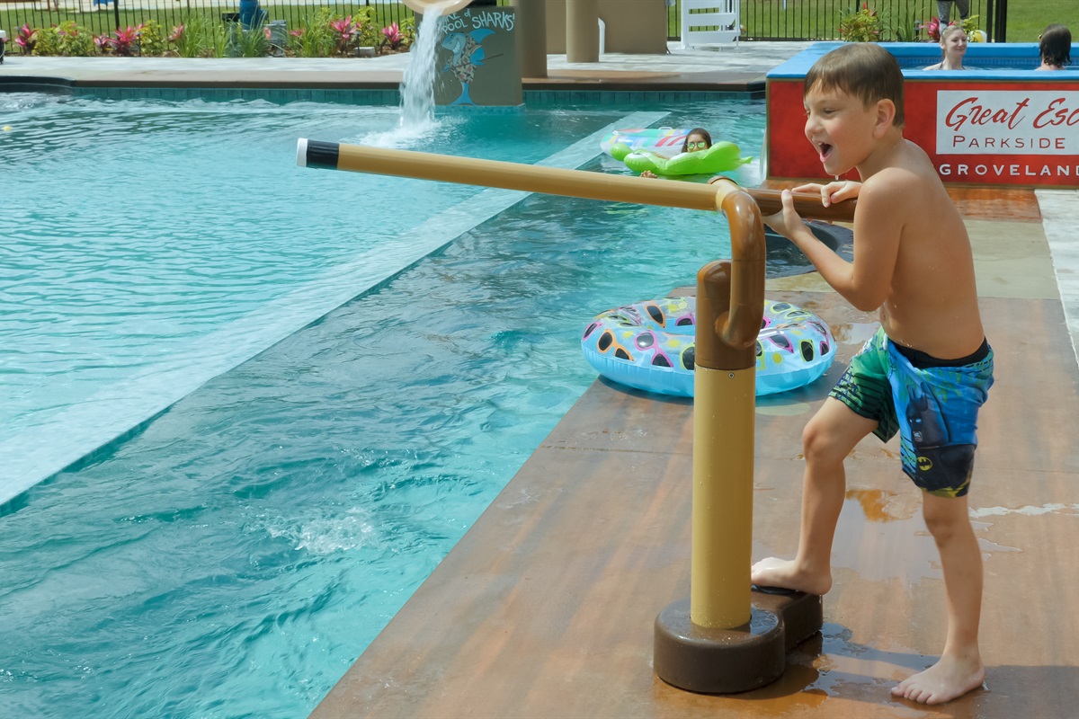 "cue stick" game in the pool area.