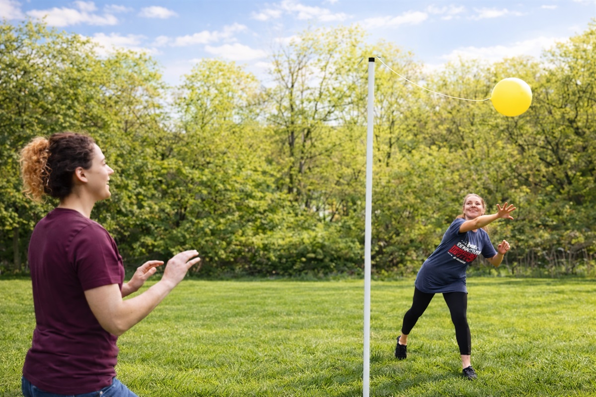 Tetherball on the lawn.
