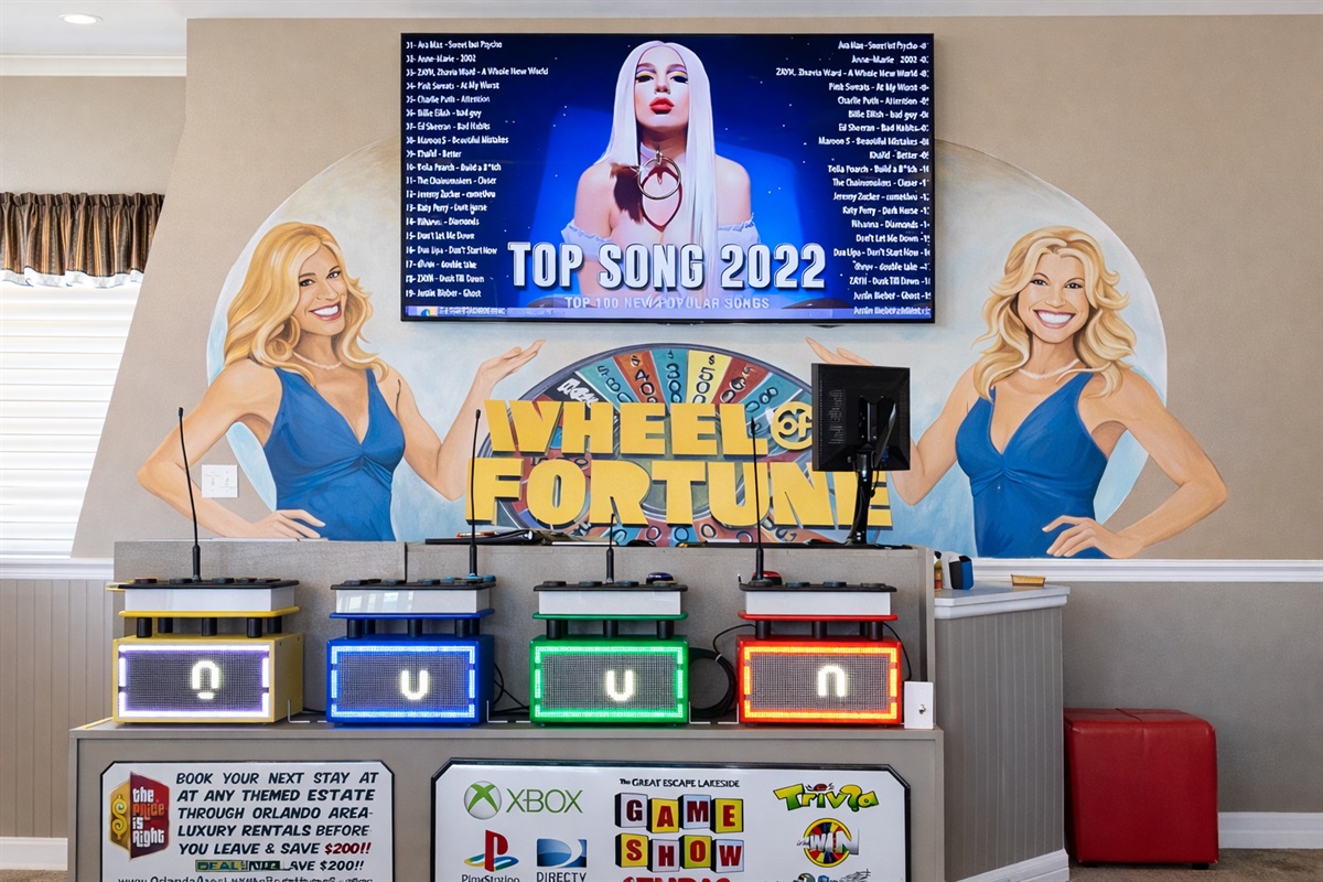 The TV game-show studio.