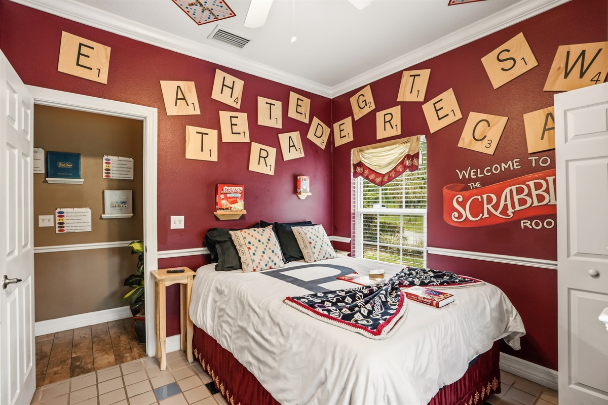 The Scrabble bedroom.