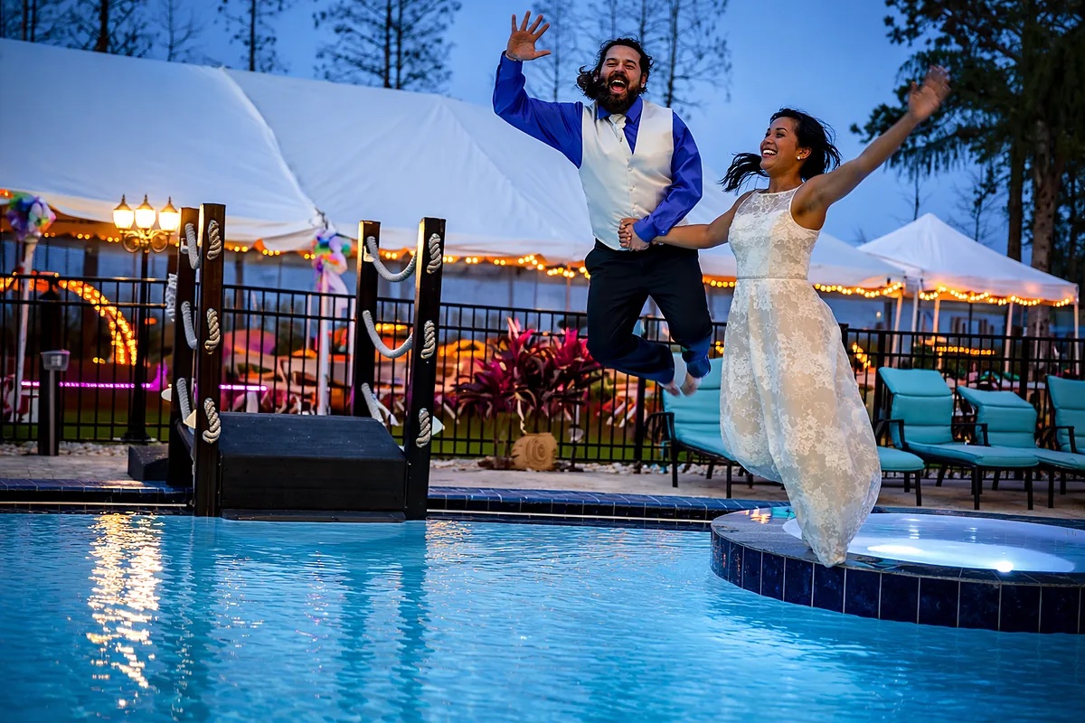 Splashing in the resort pool.