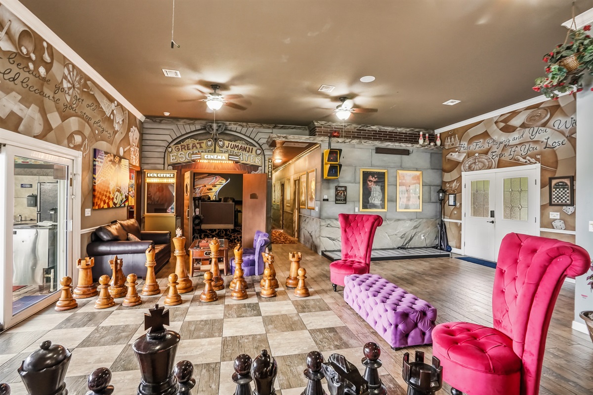 The grand entry hall with its checkerboard floor.