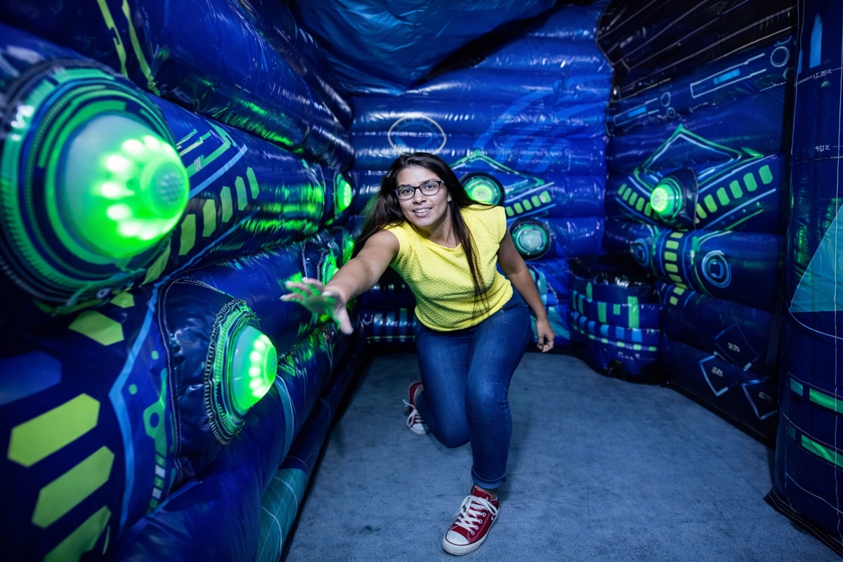 Inside the inflatable disco light race.