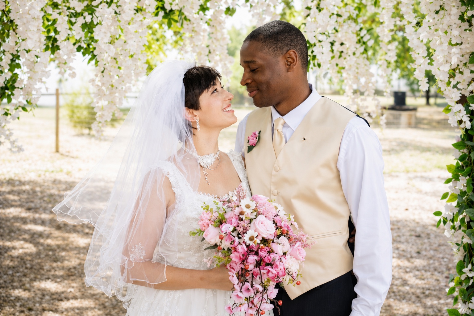 Romantic garden wedding moment