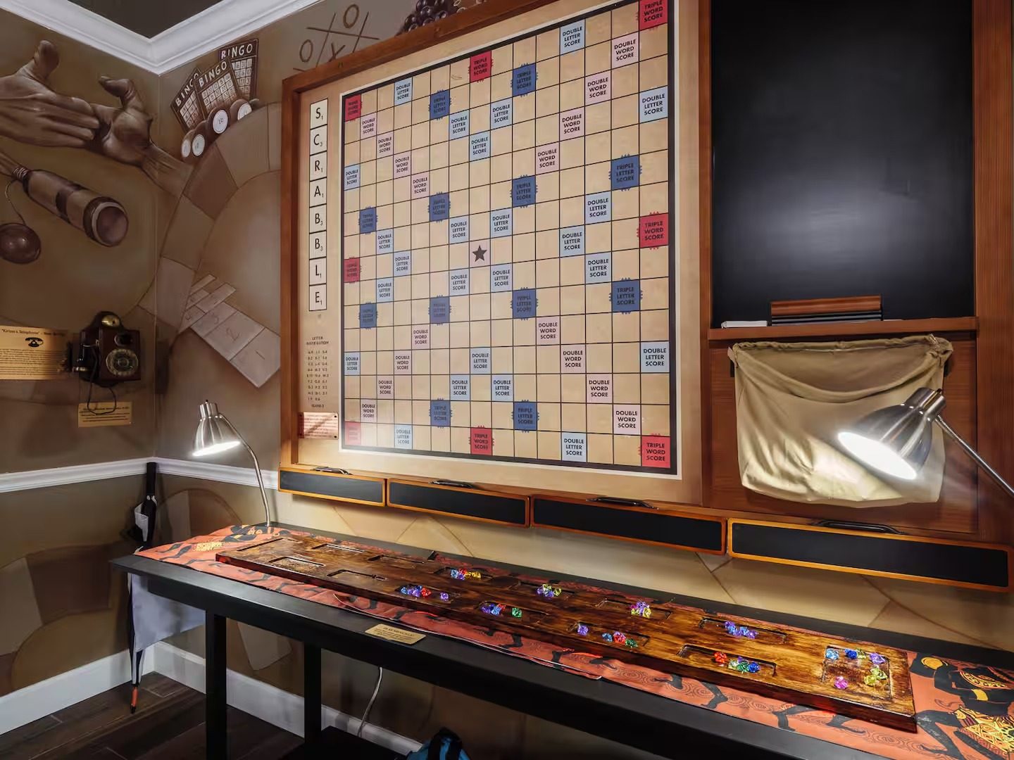 Giant scrabble using the hideaway magnetic tile racks.