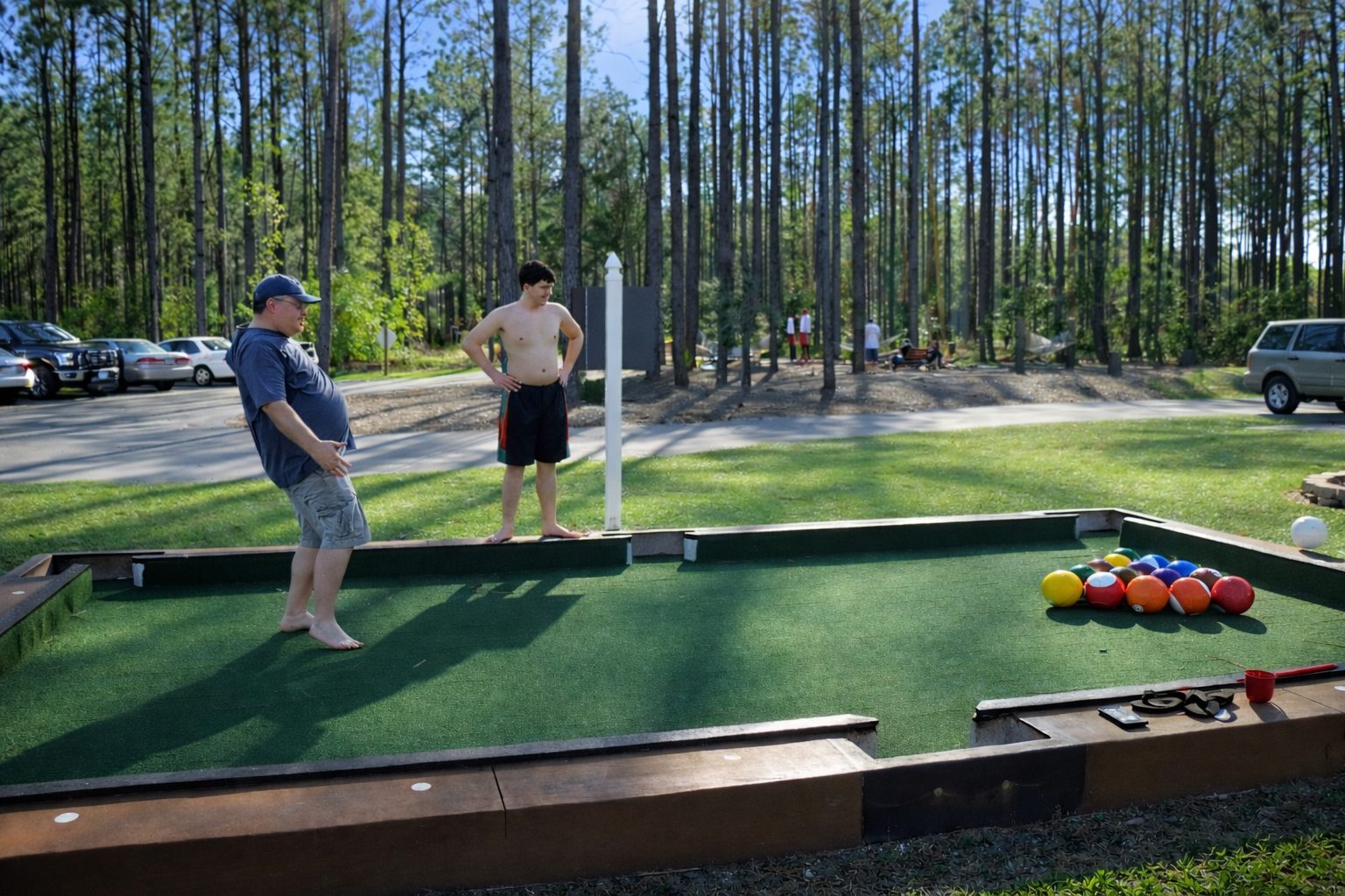 The Snookball (soccer billiards) court.