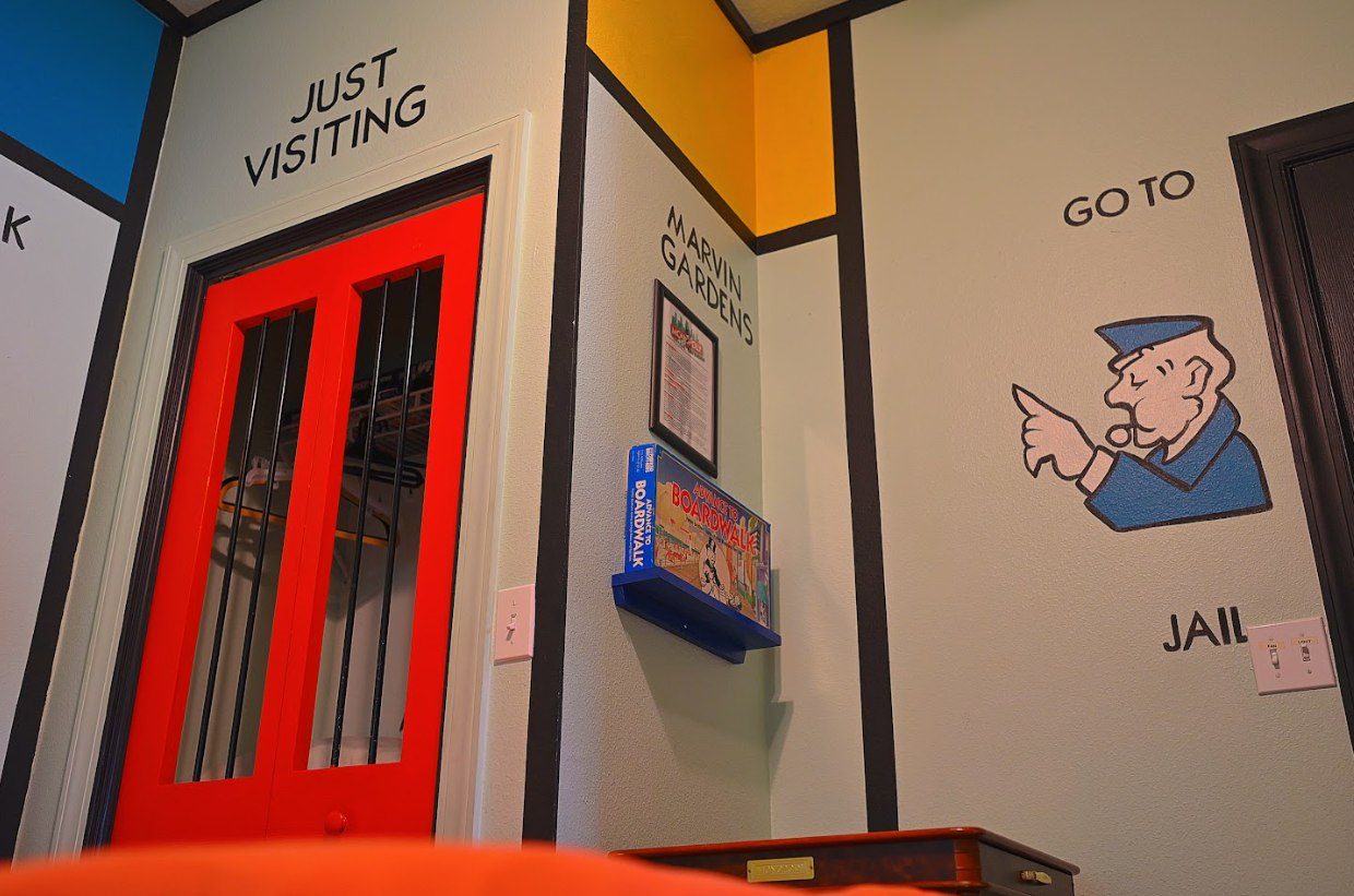 A Monopoly-themed hallway.