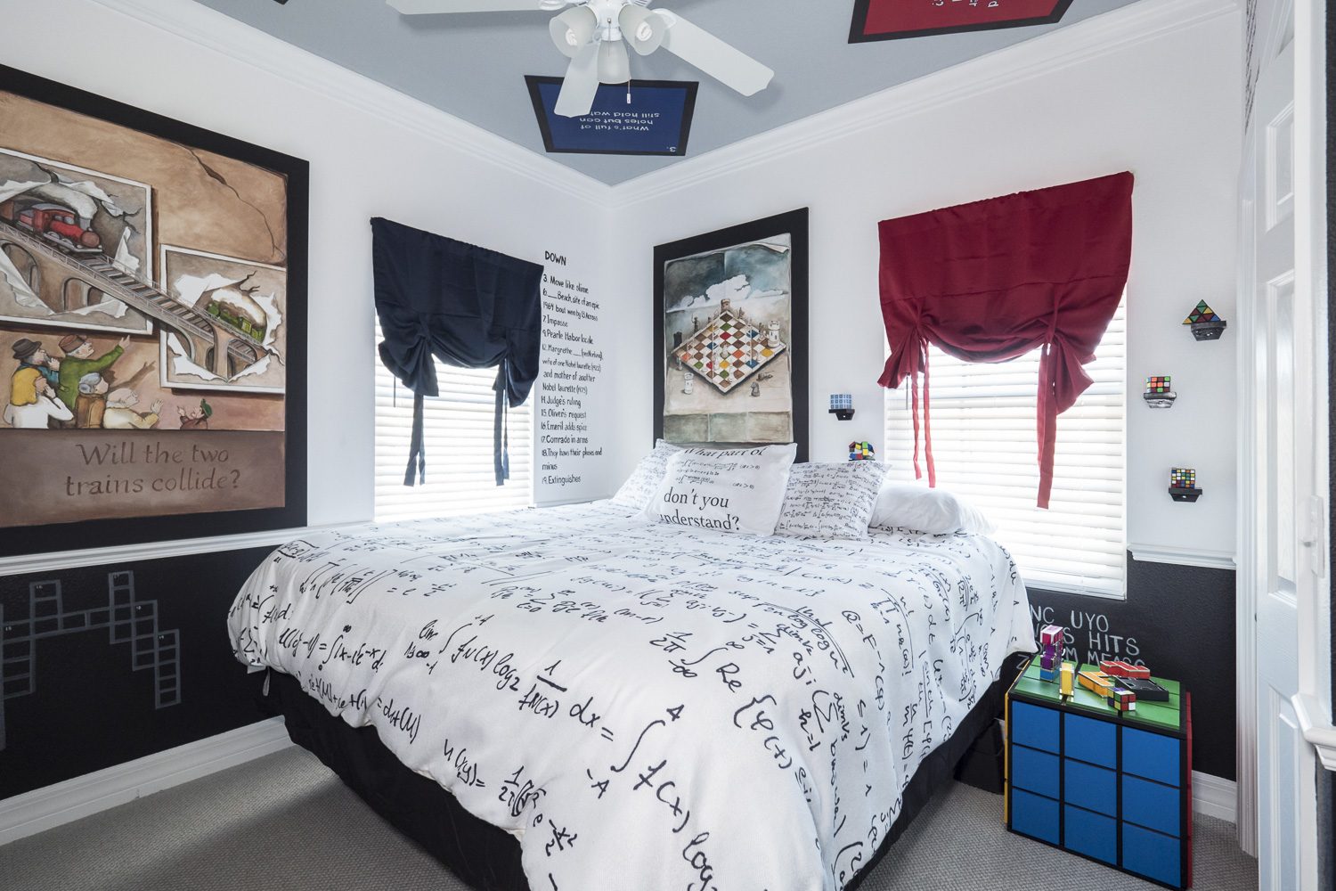 A puzzle-themed bedroom.