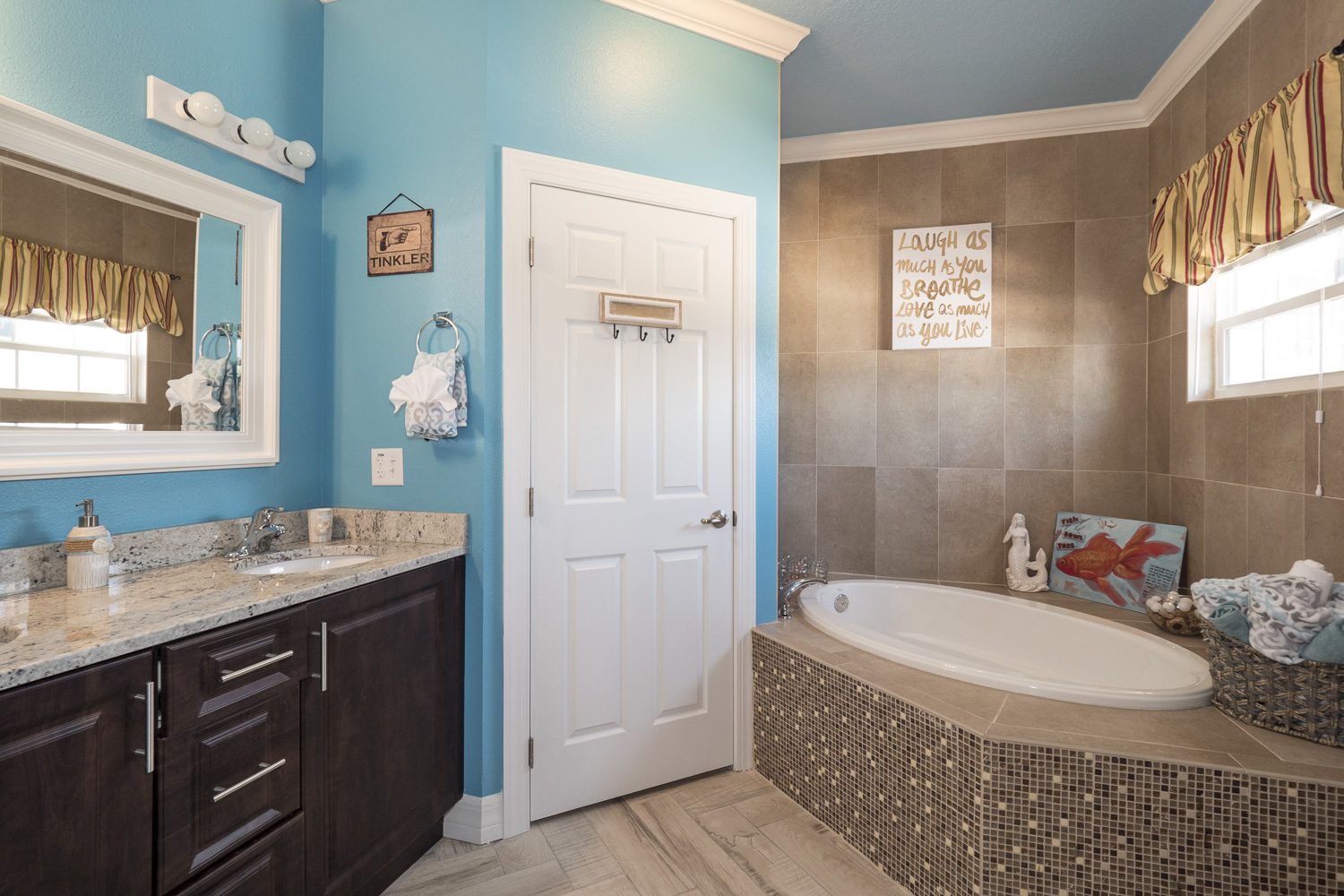 A bathroom with a soaking tub.