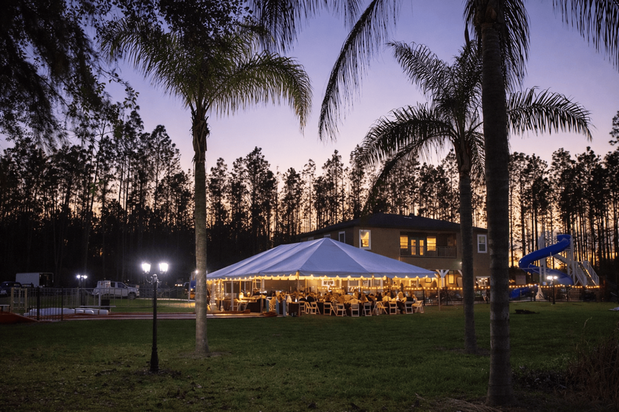 Reception tent under the lights at The Great Escape Lakeside