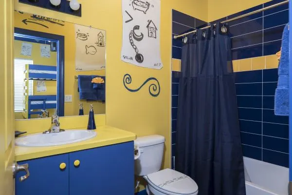 Pictionary bathroom in the Pictionary Games Room at The Great Escape Lakeside, Clermont FL