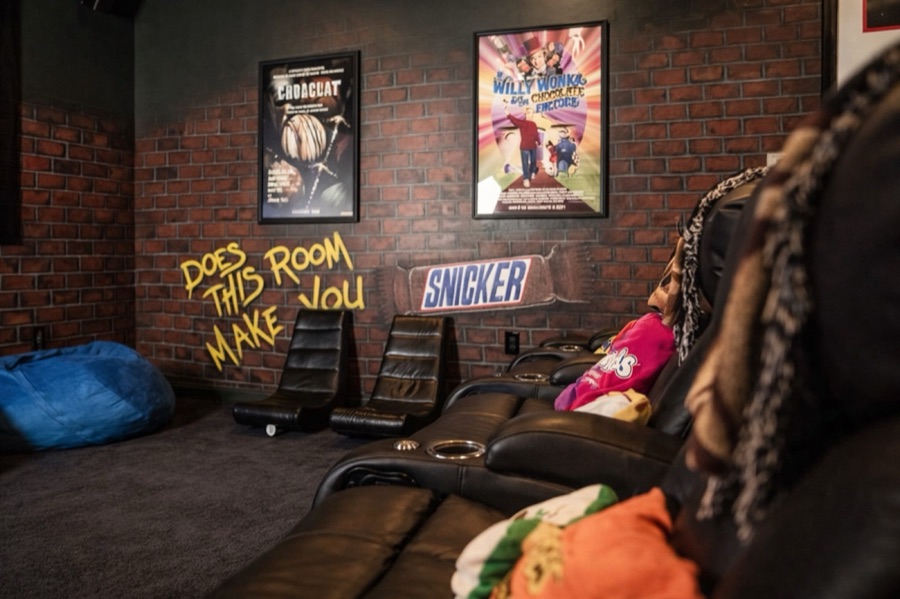 Cozy superhero hangout corner.