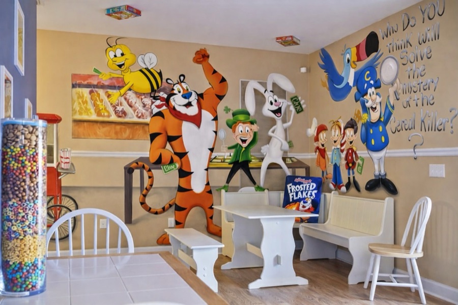 Whimsical cartoon breakfast room.