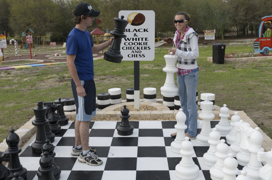 Giant outdoor chess and checkers