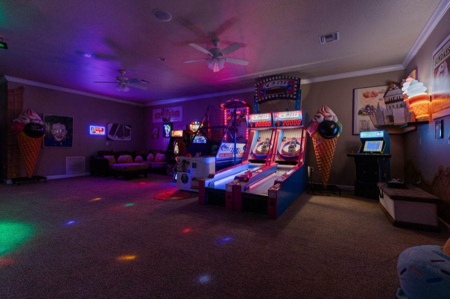 Arcade games under neon.
