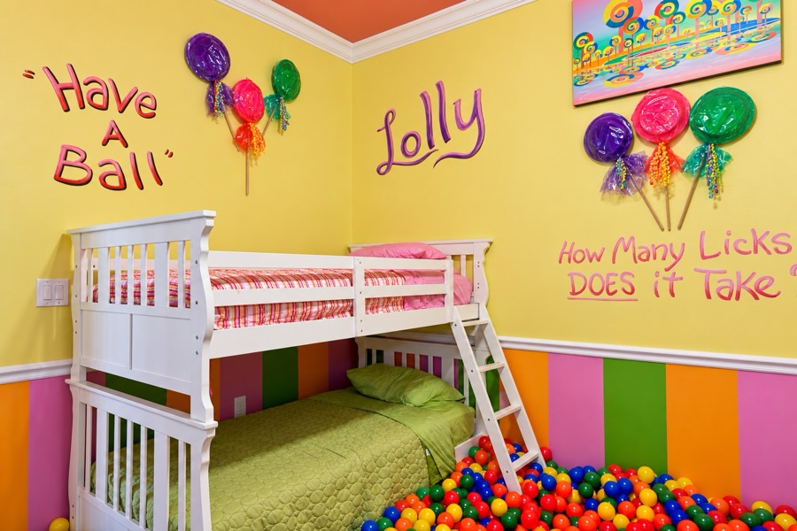 The Lollipop Ball bedroom.