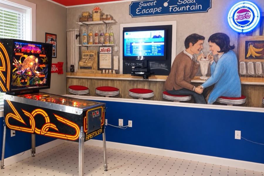 The Pepsi Pinball Speakeasy bedroom.