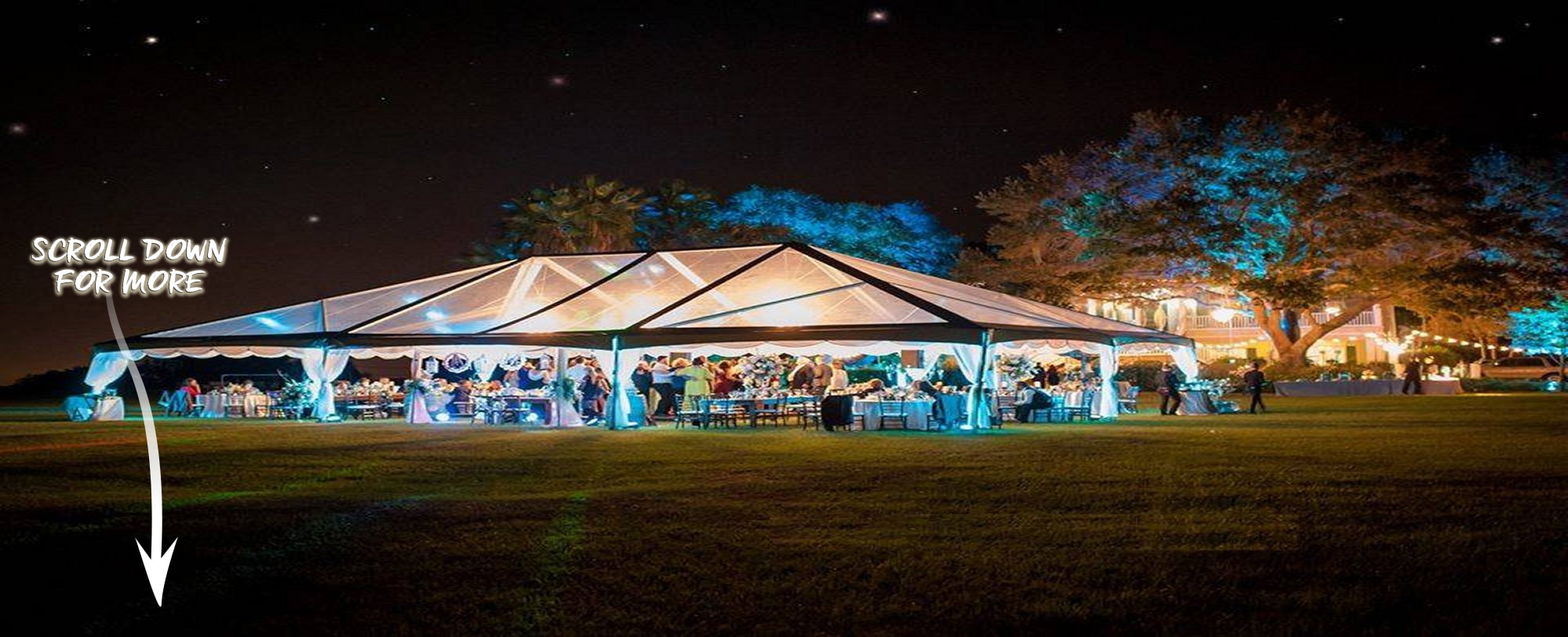 When you have your wedding at one of our homes, we provide referrals for tents, tables, chairs, catering, and more